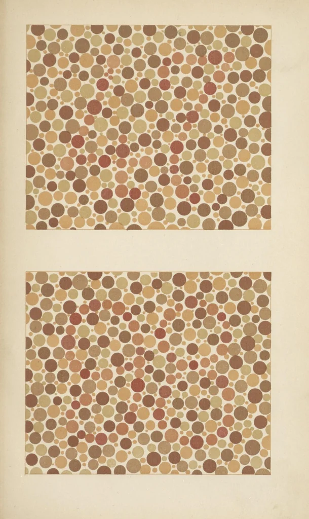 An illustration from Stillings pseudo-isochromatische Tafeln zur Prüfung des Farbensinnes, 1922, leaf 54