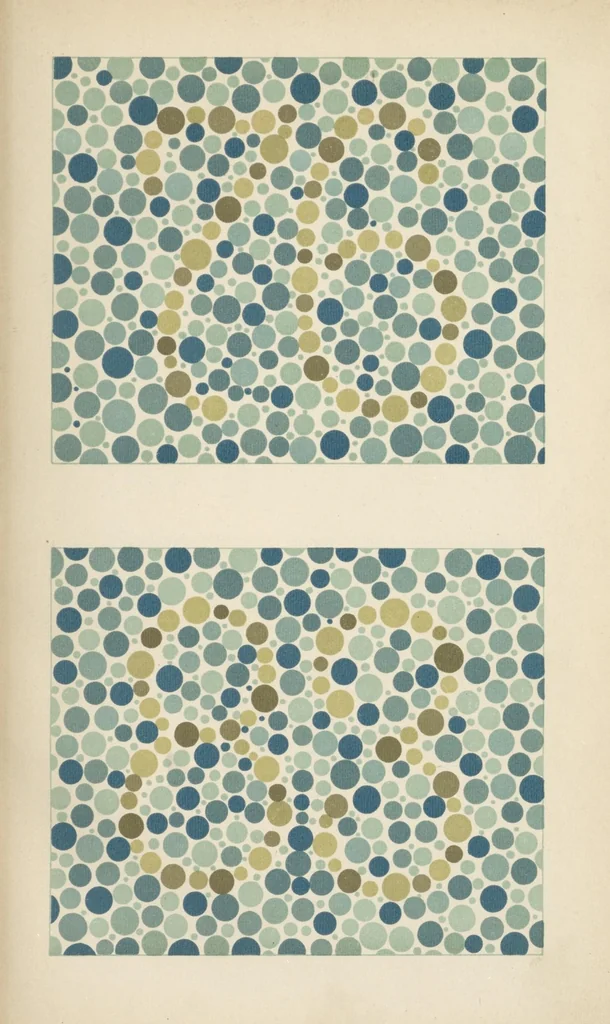 An illustration from Stillings pseudo-isochromatische Tafeln zur Prüfung des Farbensinnes, 1922, leaf 62