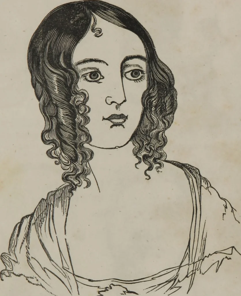 An illustration from Coombs's standard phrenology : exhibiting the exact phrenological admeasurements of above fifty distinguished and extraordinary personages, of both sexes : with skulls of the various nations of the world : embellished with above 50 engravings, and poetical descriptions of beauty, intellect, and physiognomy : with observations explanatory of the science, adapted to the character of [blank], 1841, leaf 58