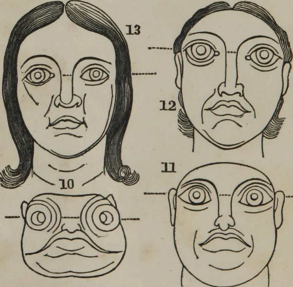 An illustration from Coombs's standard phrenology : exhibiting the exact phrenological admeasurements of above fifty distinguished and extraordinary personages, of both sexes : with skulls of the various nations of the world : embellished with above 50 engravings, and poetical descriptions of beauty, intellect, and physiognomy : with observations explanatory of the science, adapted to the character of [blank], 1841, leaf 61