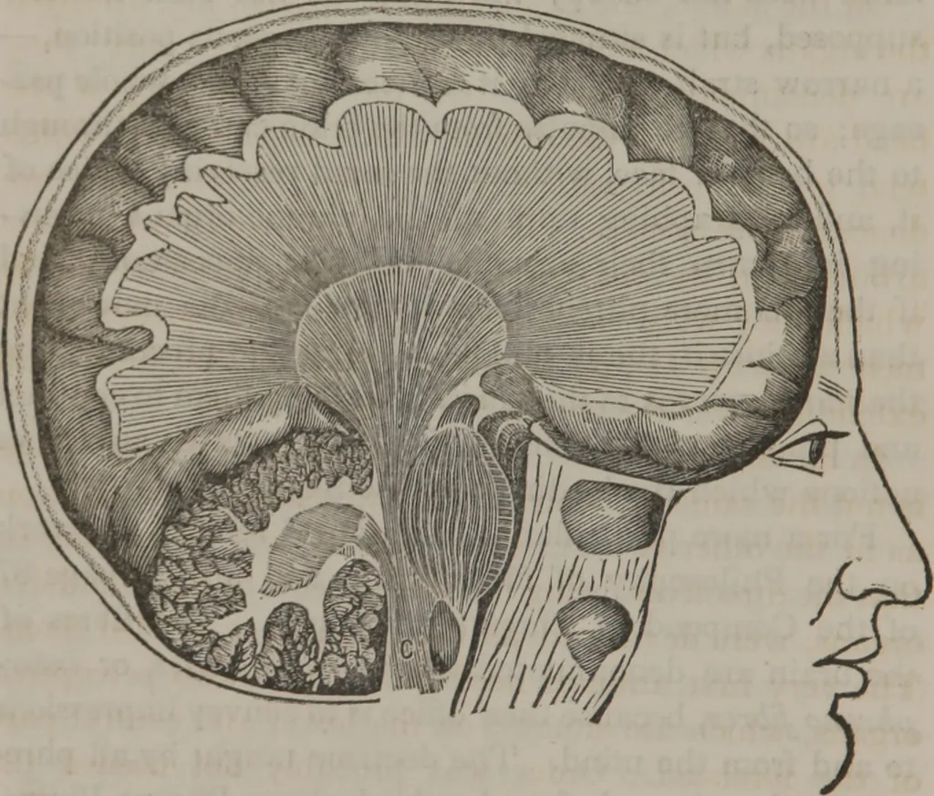 An illustration from Phreno-geology : the progressive creation of man : indicated by natural history, and confirmed by discoveries which connect the organization and functions of the brain with the successive geological periods, 1851, leaf 67