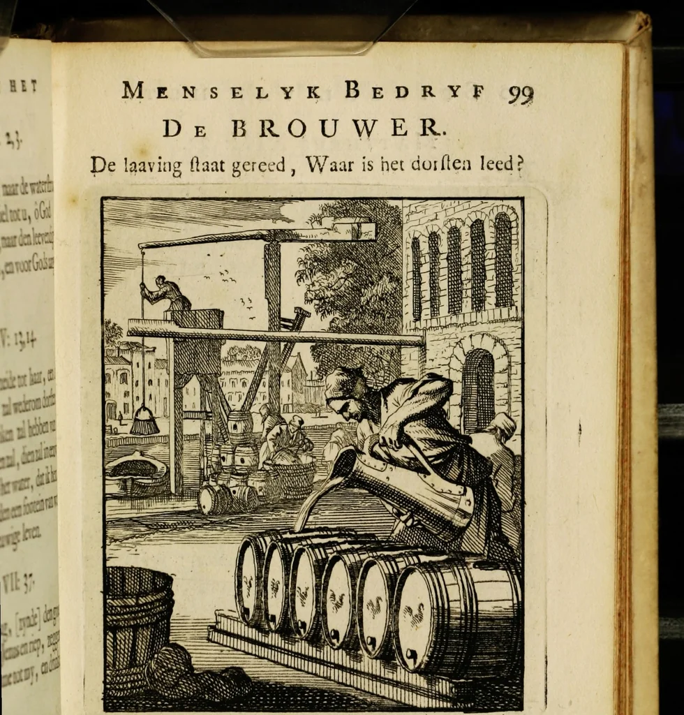 An illustration from Spiegel van het menselyk bedryf: vertoonende honderd verscheiden ambachten, konstig afgebeeld en met godlyke spreuken en stichtelyke verzen verryke, 1730, leaf 109