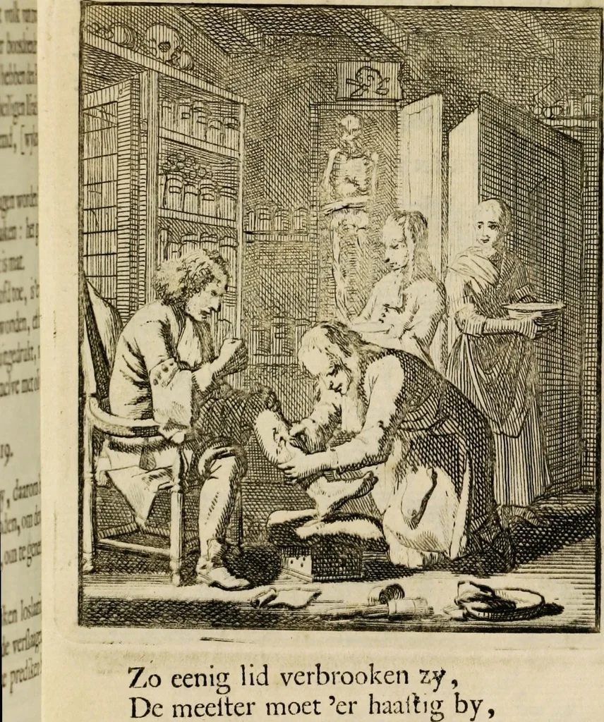 An illustration from Spiegel van het menselyk bedryf: vertoonende honderd verscheiden ambachten, konstig afgebeeld en met godlyke spreuken en stichtelyke verzen verryke, 1730, leaf 123