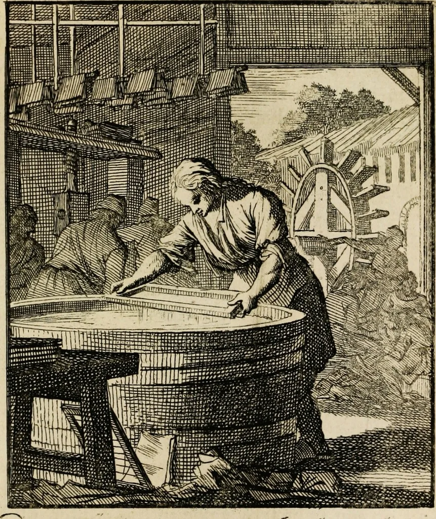 An illustration from Spiegel van het menselyk bedryf: vertoonende honderd verscheiden ambachten, konstig afgebeeld en met godlyke spreuken en stichtelyke verzen verryke, 1730, leaf 131