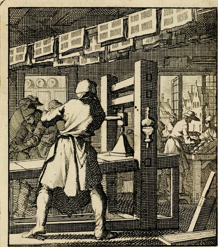 An illustration from Spiegel van het menselyk bedryf: vertoonende honderd verscheiden ambachten, konstig afgebeeld en met godlyke spreuken en stichtelyke verzen verryke, 1730, leaf 133