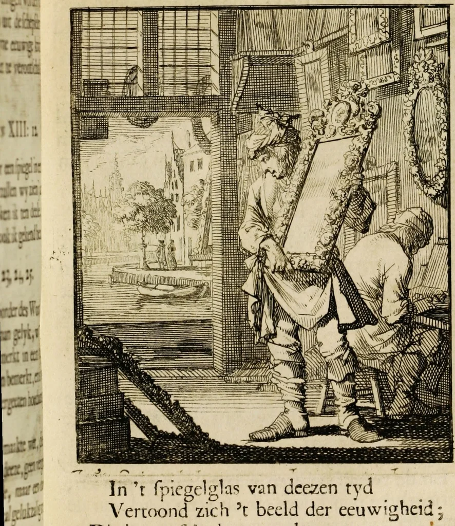 An illustration from Spiegel van het menselyk bedryf: vertoonende honderd verscheiden ambachten, konstig afgebeeld en met godlyke spreuken en stichtelyke verzen verryke, 1730, leaf 143