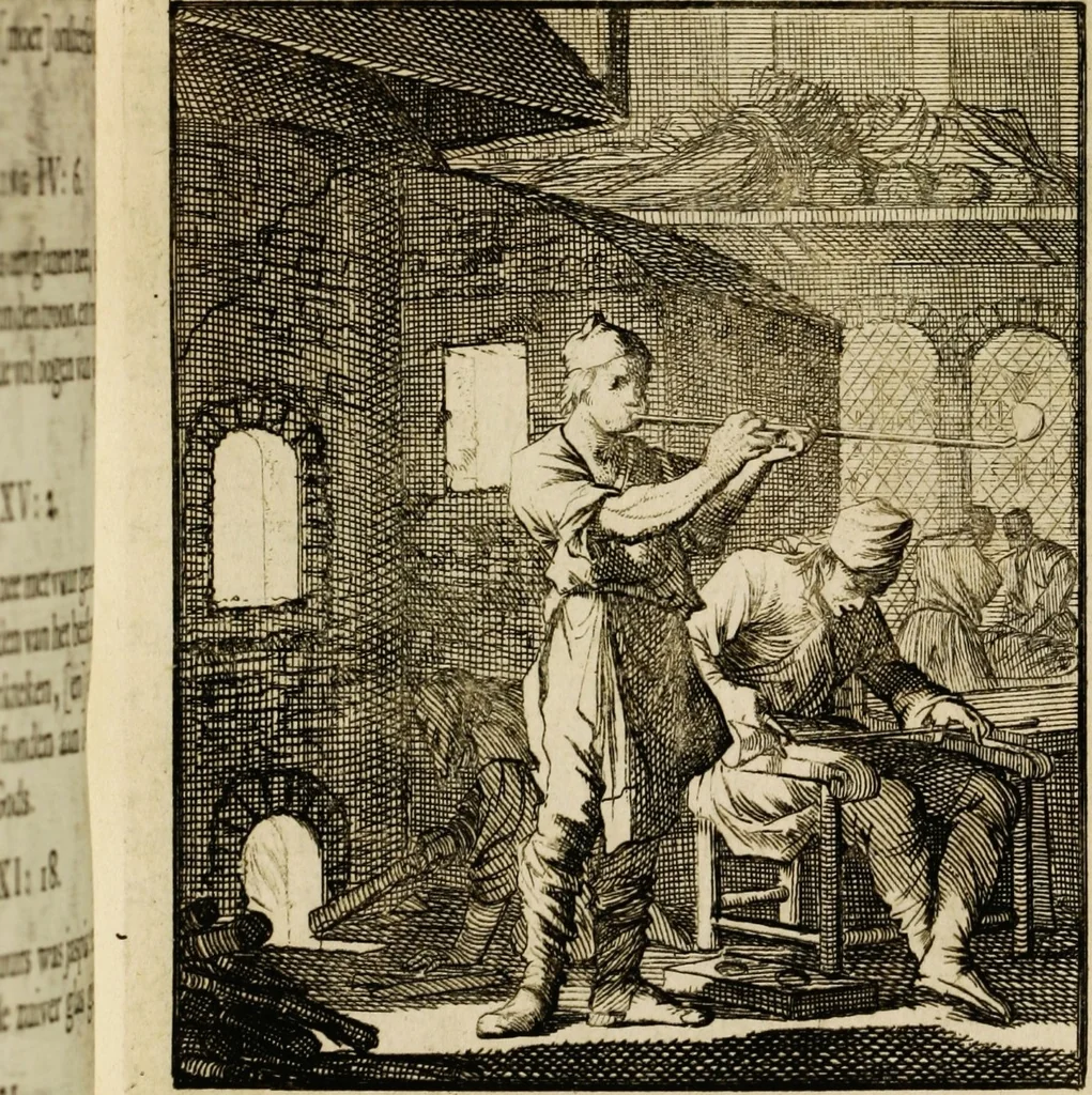 An illustration from Spiegel van het menselyk bedryf: vertoonende honderd verscheiden ambachten, konstig afgebeeld en met godlyke spreuken en stichtelyke verzen verryke, 1730, leaf 145