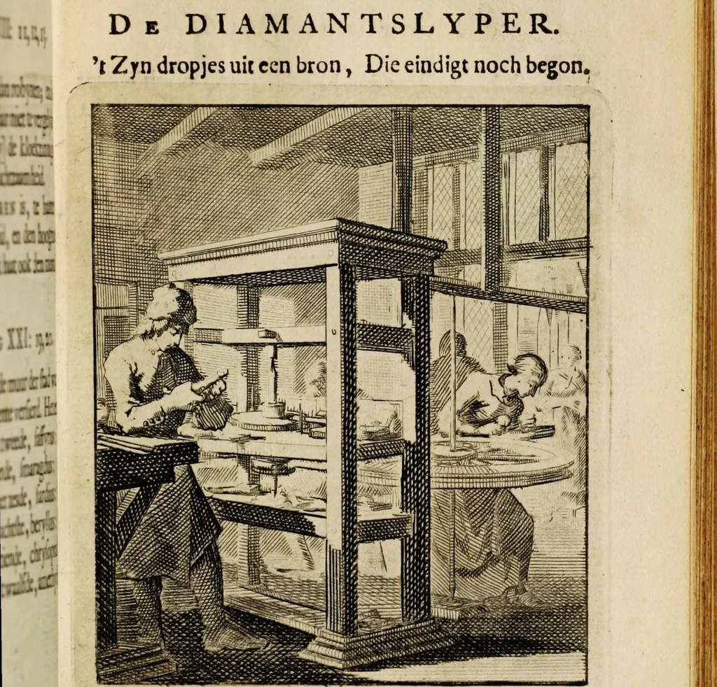 An illustration from Spiegel van het menselyk bedryf: vertoonende honderd verscheiden ambachten, konstig afgebeeld en met godlyke spreuken en stichtelyke verzen verryke, 1730, leaf 171