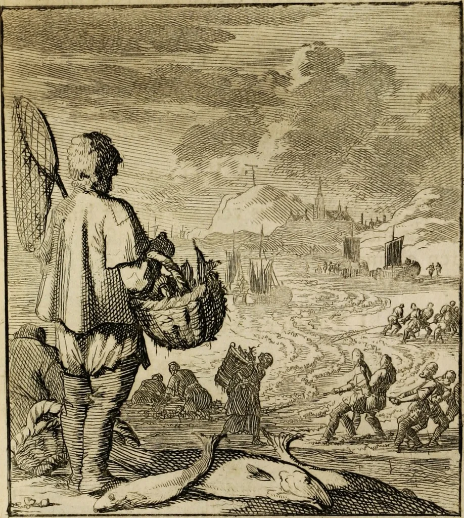 An illustration from Spiegel van het menselyk bedryf: vertoonende honderd verscheiden ambachten, konstig afgebeeld en met godlyke spreuken en stichtelyke verzen verryke, 1730, leaf 201