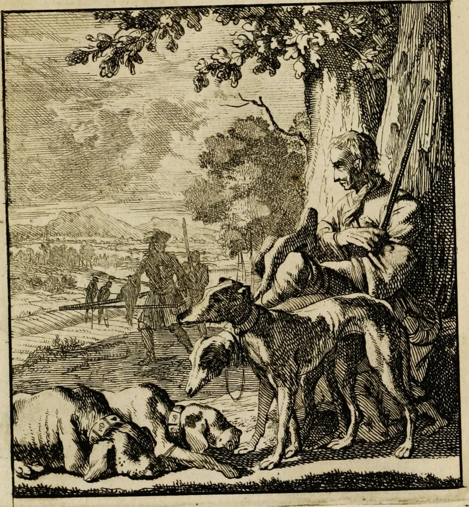 An illustration from Spiegel van het menselyk bedryf: vertoonende honderd verscheiden ambachten, konstig afgebeeld en met godlyke spreuken en stichtelyke verzen verryke, 1730, leaf 203