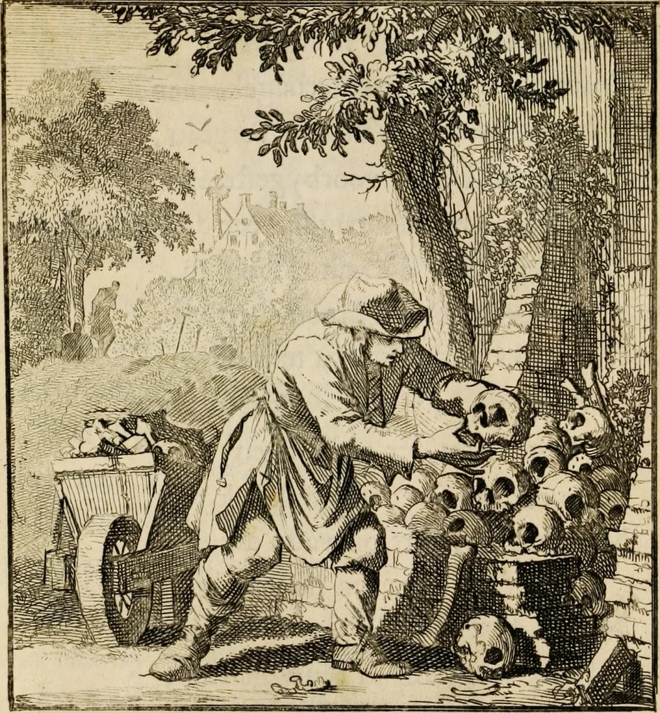 An illustration from Spiegel van het menselyk bedryf: vertoonende honderd verscheiden ambachten, konstig afgebeeld en met godlyke spreuken en stichtelyke verzen verryke, 1730, leaf 211