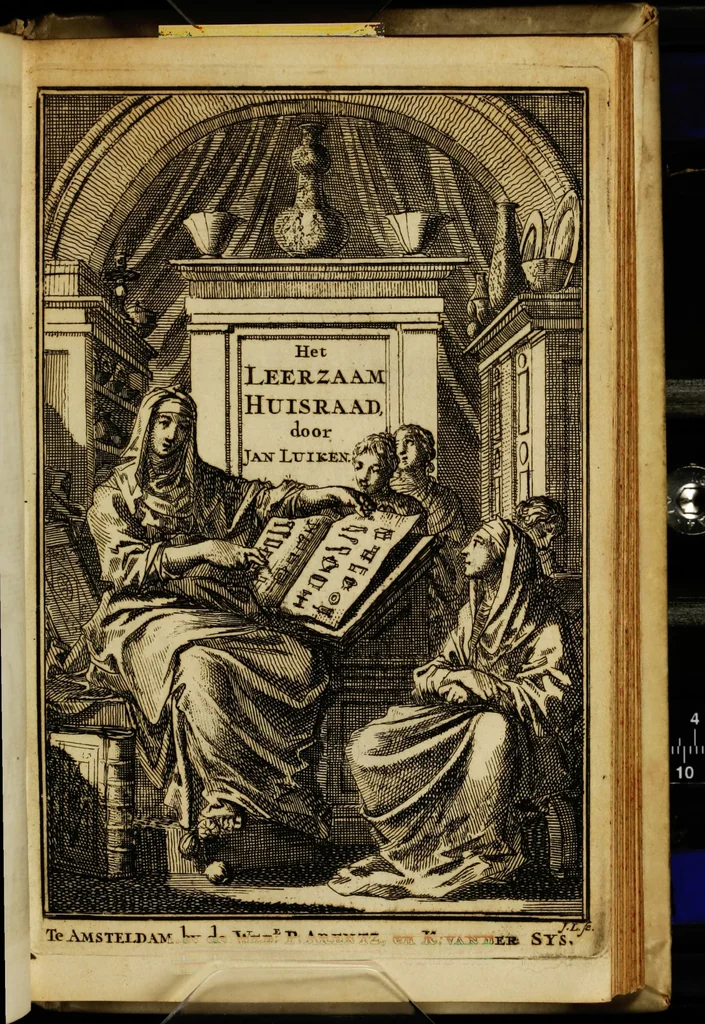 An illustration from Spiegel van het menselyk bedryf: vertoonende honderd verscheiden ambachten, konstig afgebeeld en met godlyke spreuken en stichtelyke verzen verryke, 1730, leaf 223
