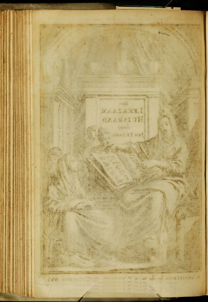 An illustration from Spiegel van het menselyk bedryf: vertoonende honderd verscheiden ambachten, konstig afgebeeld en met godlyke spreuken en stichtelyke verzen verryke, 1730, leaf 224