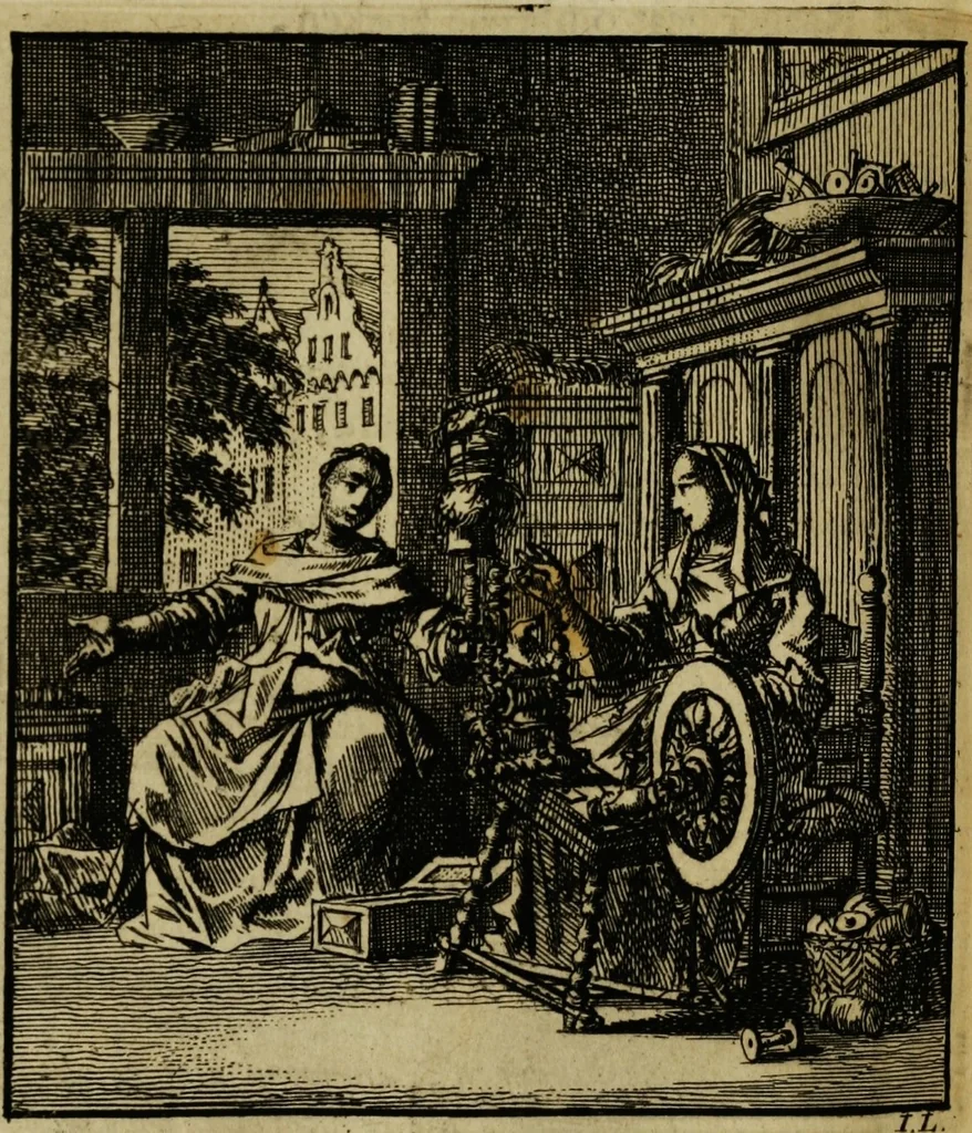 An illustration from Spiegel van het menselyk bedryf: vertoonende honderd verscheiden ambachten, konstig afgebeeld en met godlyke spreuken en stichtelyke verzen verryke, 1730, leaf 310