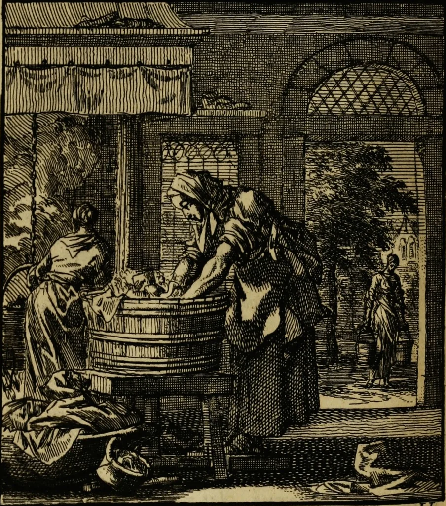 An illustration from Spiegel van het menselyk bedryf: vertoonende honderd verscheiden ambachten, konstig afgebeeld en met godlyke spreuken en stichtelyke verzen verryke, 1730, leaf 314
