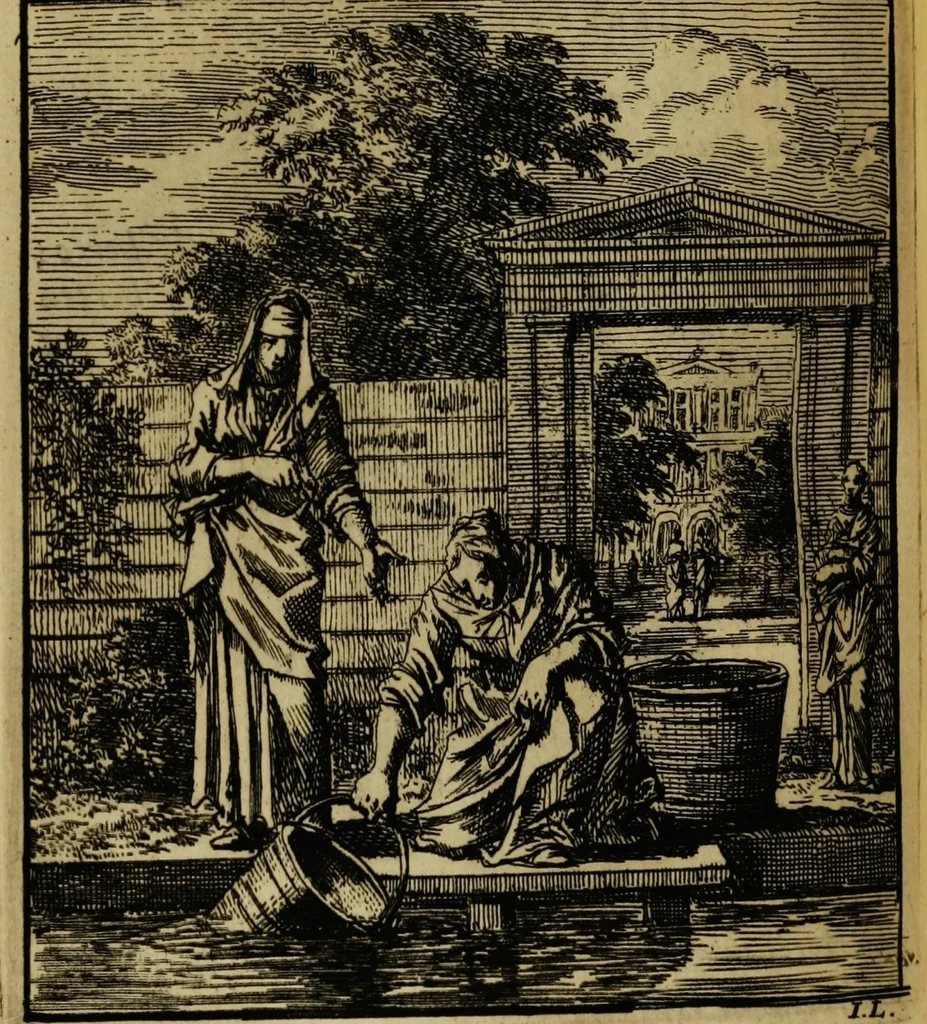 An illustration from Spiegel van het menselyk bedryf: vertoonende honderd verscheiden ambachten, konstig afgebeeld en met godlyke spreuken en stichtelyke verzen verryke, 1730, leaf 318