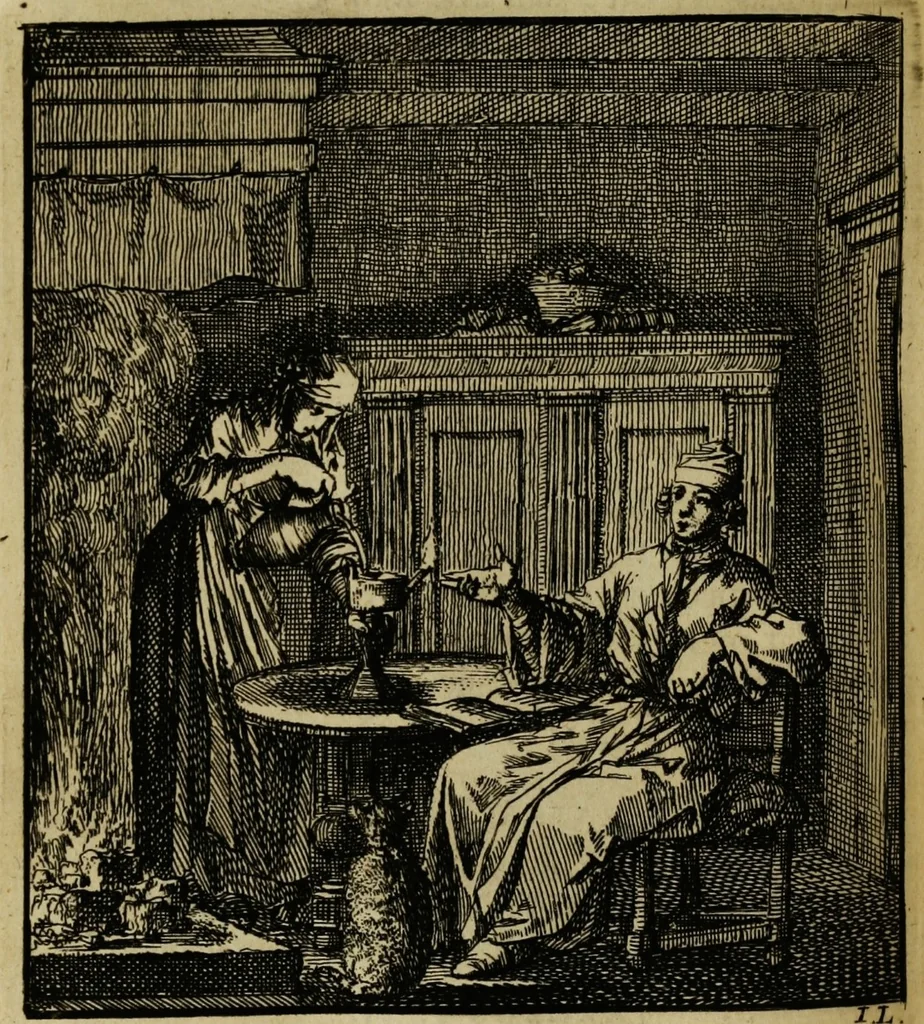 An illustration from Spiegel van het menselyk bedryf: vertoonende honderd verscheiden ambachten, konstig afgebeeld en met godlyke spreuken en stichtelyke verzen verryke, 1730, leaf 320