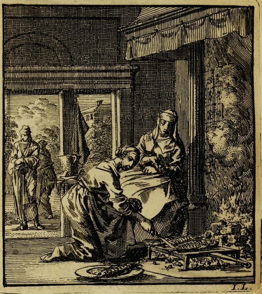 An illustration from Spiegel van het menselyk bedryf: vertoonende honderd verscheiden ambachten, konstig afgebeeld en met godlyke spreuken en stichtelyke verzen verryke, 1730, leaf 364