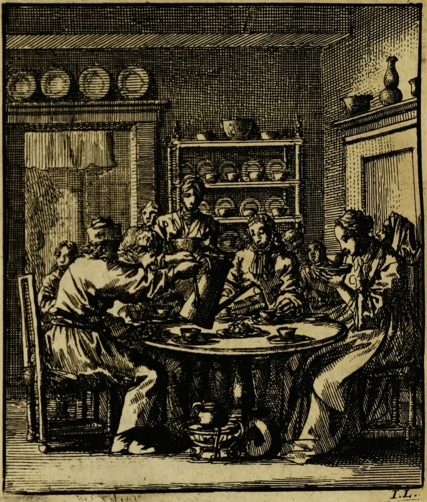 An illustration from Spiegel van het menselyk bedryf: vertoonende honderd verscheiden ambachten, konstig afgebeeld en met godlyke spreuken en stichtelyke verzen verryke, 1730, leaf 390