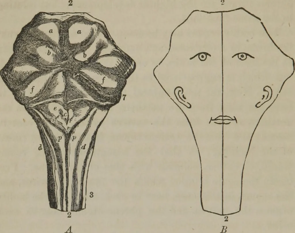 An illustration from The mysteries of human nature explained by a new system of nervous physiology : to which is added, a review of the errors of spiritualism, and instructions for developing or resisting the influence by which subjects and mediums are made, 1857, leaf 77
