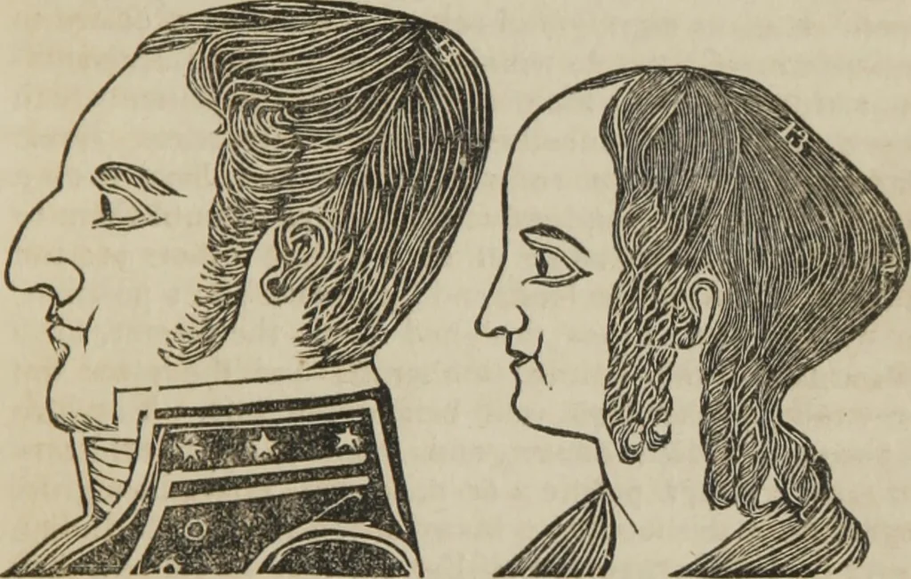 An illustration from A guide to phrenology : designed to illustrate the science of the human mind as manifested through the brain : embracing the fundamental principles of phrenology : its utility to parents and teachers in developing and educating the mental faculties of the rising generation, and of self improvement : together with the adaptation of each of the organs and a phrenological chart, in seven degrees of development with numerous combinations, 1842, leaf 96