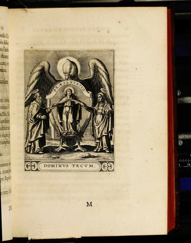 An illustration from Sacrum oratorium piarum imaginum immaculatae Mariae et animae creatae ac baptismo, poenitentia, et eucharistia innouatae [electronic resource]: ars noua bene viuendi et moriendi, sacris piarum imaginum emblematis figurata & illustrata, 1634, leaf 115
