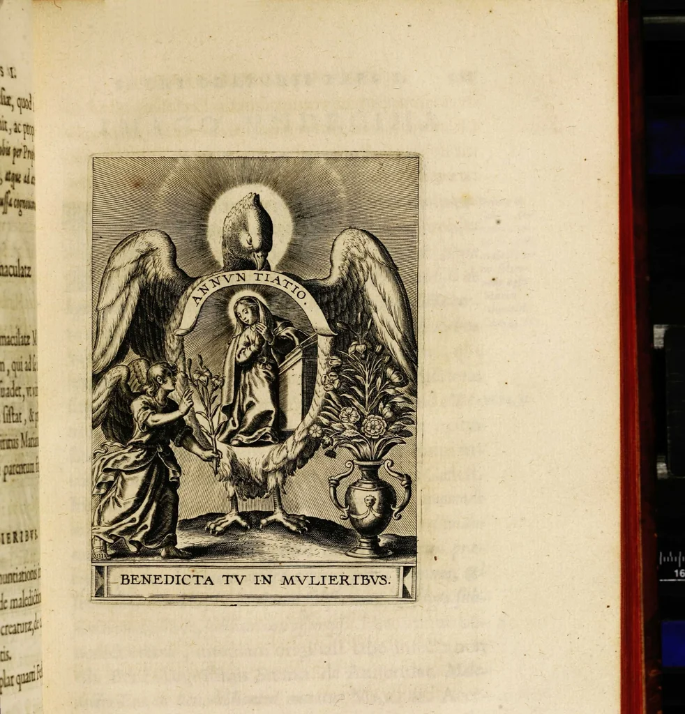 An illustration from Sacrum oratorium piarum imaginum immaculatae Mariae et animae creatae ac baptismo, poenitentia, et eucharistia innouatae [electronic resource]: ars noua bene viuendi et moriendi, sacris piarum imaginum emblematis figurata & illustrata, 1634, leaf 125