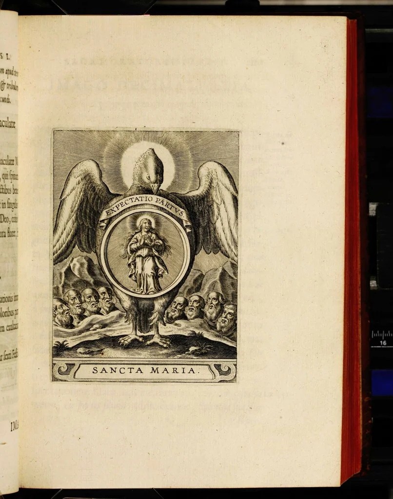 An illustration from Sacrum oratorium piarum imaginum immaculatae Mariae et animae creatae ac baptismo, poenitentia, et eucharistia innouatae [electronic resource]: ars noua bene viuendi et moriendi, sacris piarum imaginum emblematis figurata & illustrata, 1634, leaf 145