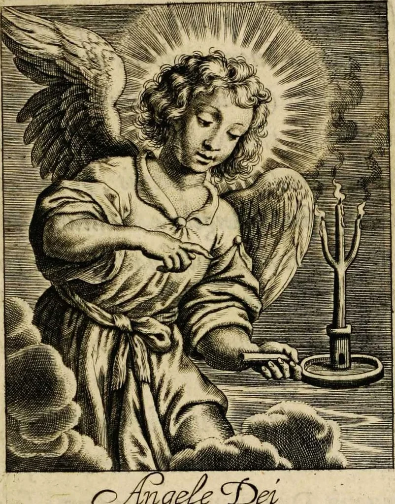 An illustration from Sacrum oratorium piarum imaginum immaculatae Mariae et animae creatae ac baptismo, poenitentia, et eucharistia innouatae [electronic resource]: ars noua bene viuendi et moriendi, sacris piarum imaginum emblematis figurata & illustrata, 1634, leaf 19