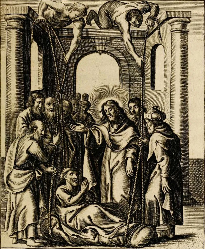 An illustration from Sacrum oratorium piarum imaginum immaculatae Mariae et animae creatae ac baptismo, poenitentia, et eucharistia innouatae [electronic resource]: ars noua bene viuendi et moriendi, sacris piarum imaginum emblematis figurata & illustrata, 1634, leaf 281