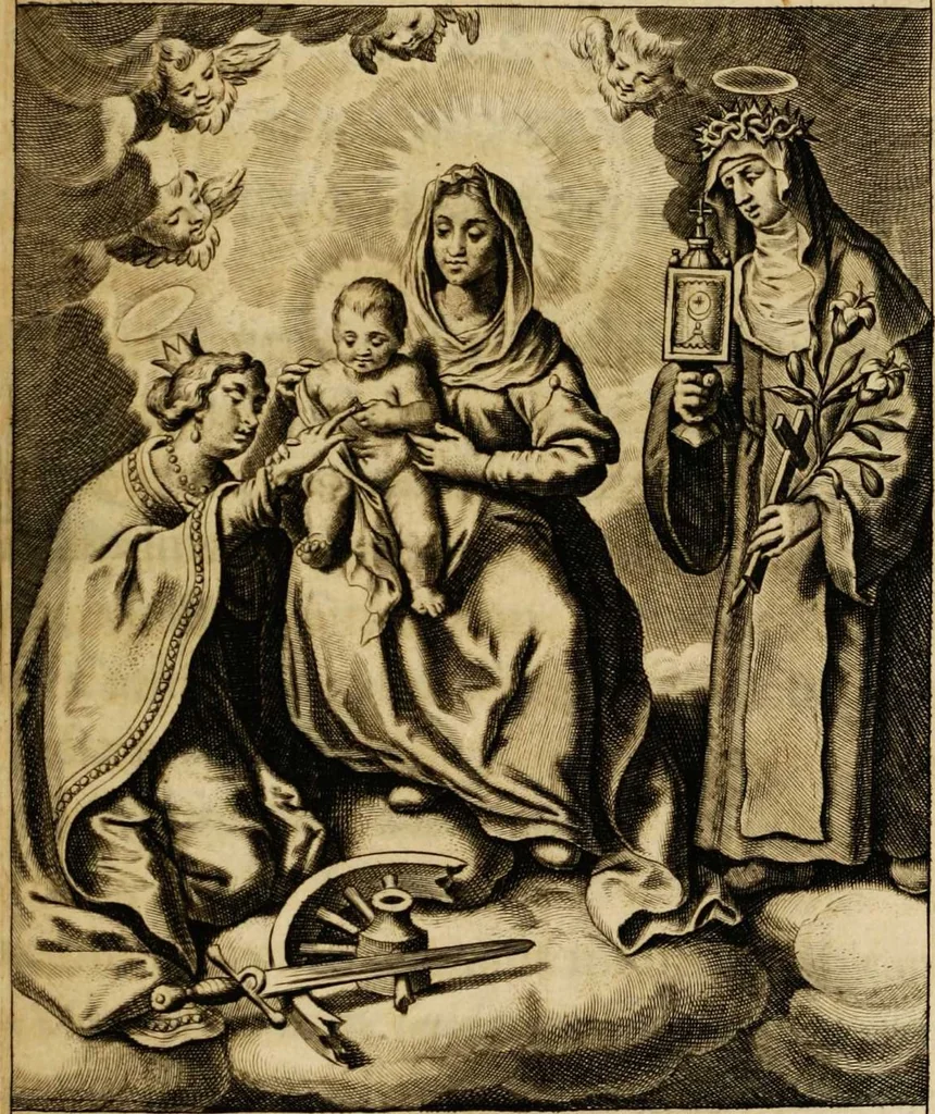 An illustration from Sacrum oratorium piarum imaginum immaculatae Mariae et animae creatae ac baptismo, poenitentia, et eucharistia innouatae [electronic resource]: ars noua bene viuendi et moriendi, sacris piarum imaginum emblematis figurata & illustrata, 1634, leaf 555