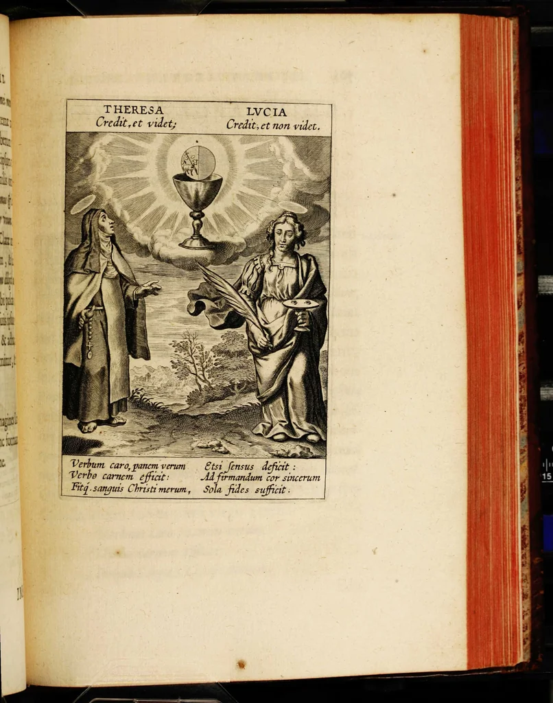 An illustration from Sacrum oratorium piarum imaginum immaculatae Mariae et animae creatae ac baptismo, poenitentia, et eucharistia innouatae [electronic resource]: ars noua bene viuendi et moriendi, sacris piarum imaginum emblematis figurata & illustrata, 1634, leaf 591