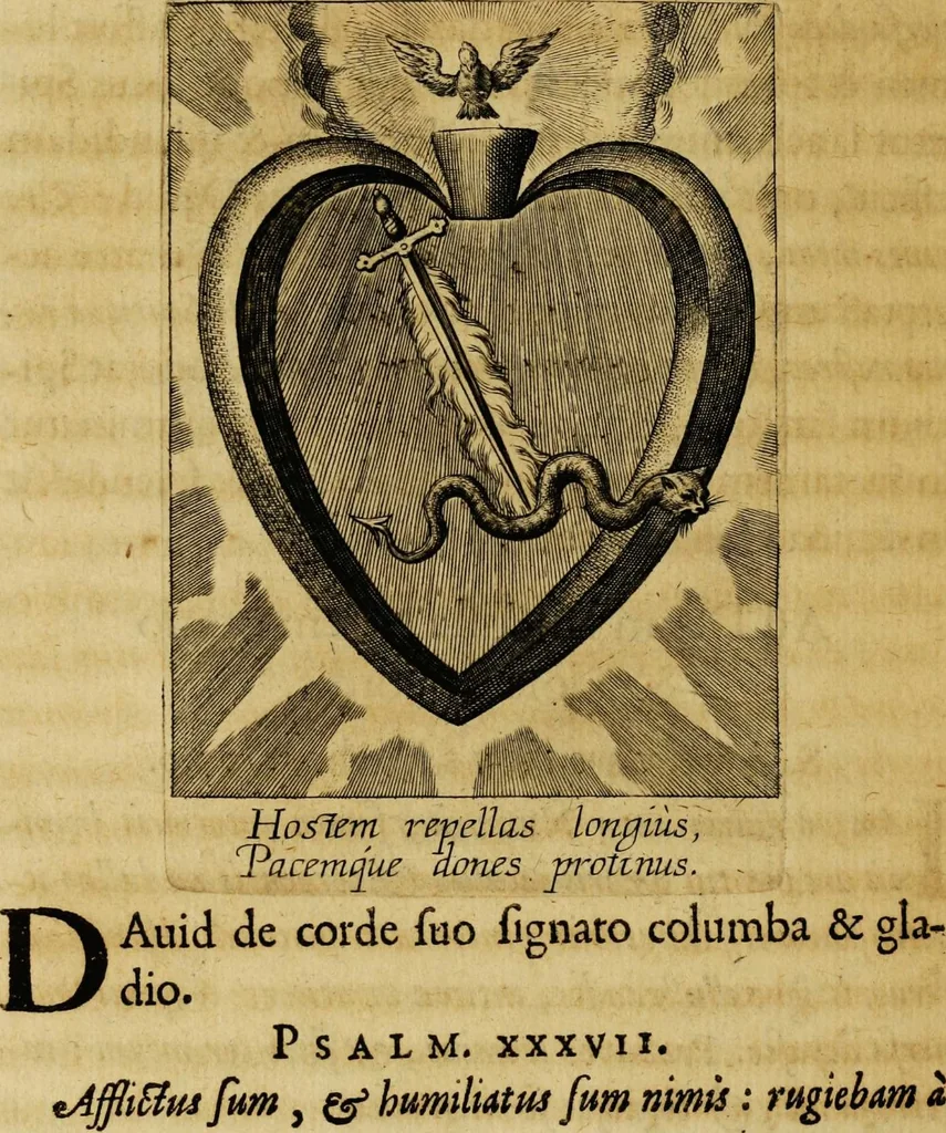 An illustration from Sacrum oratorium piarum imaginum immaculatae Mariae et animae creatae ac baptismo, poenitentia, et eucharistia innouatae [electronic resource]: ars noua bene viuendi et moriendi, sacris piarum imaginum emblematis figurata & illustrata, 1634, leaf 780