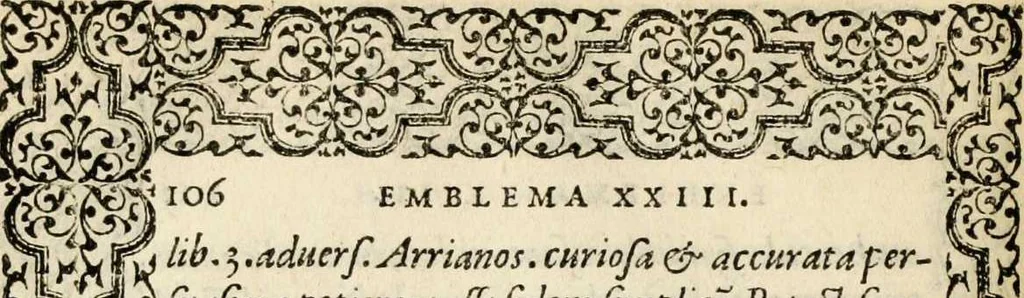 An illustration from Hadriani Iunii medici Emblemata, ad D. Arnoldum Cobelium [electronic resource]: eiusdem Aenigmatum libellus, ad D. Arnoldum Rosenbergum, 1565, leaf 112