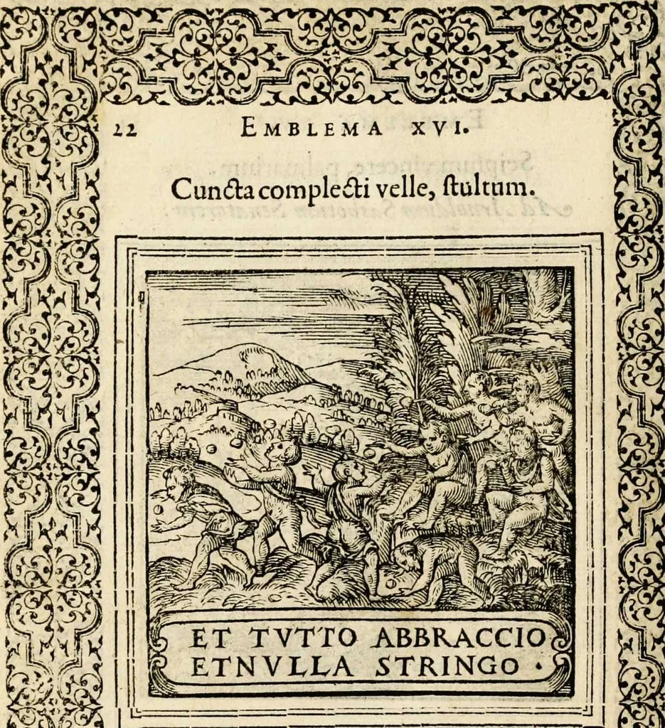An illustration from Hadriani Iunii medici Emblemata, ad D. Arnoldum Cobelium [electronic resource]: eiusdem Aenigmatum libellus, ad D. Arnoldum Rosenbergum, 1565, leaf 28