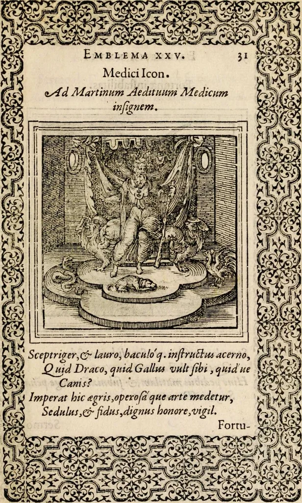An illustration from Hadriani Iunii medici Emblemata, ad D. Arnoldum Cobelium [electronic resource]: eiusdem Aenigmatum libellus, ad D. Arnoldum Rosenbergum, 1565, leaf 37