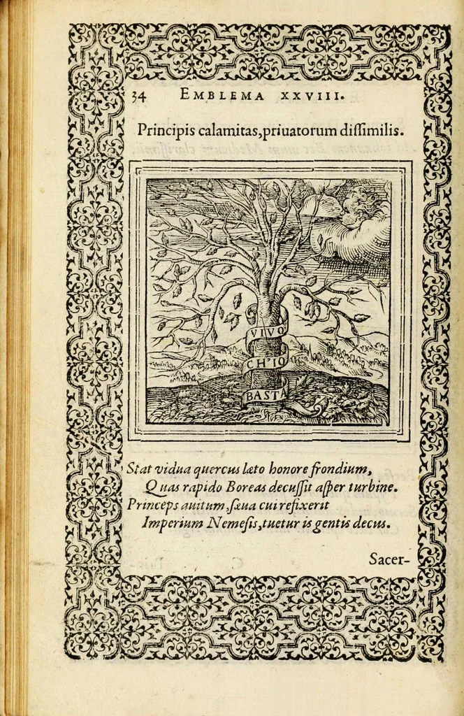 An illustration from Hadriani Iunii medici Emblemata, ad D. Arnoldum Cobelium [electronic resource]: eiusdem Aenigmatum libellus, ad D. Arnoldum Rosenbergum, 1565, leaf 40