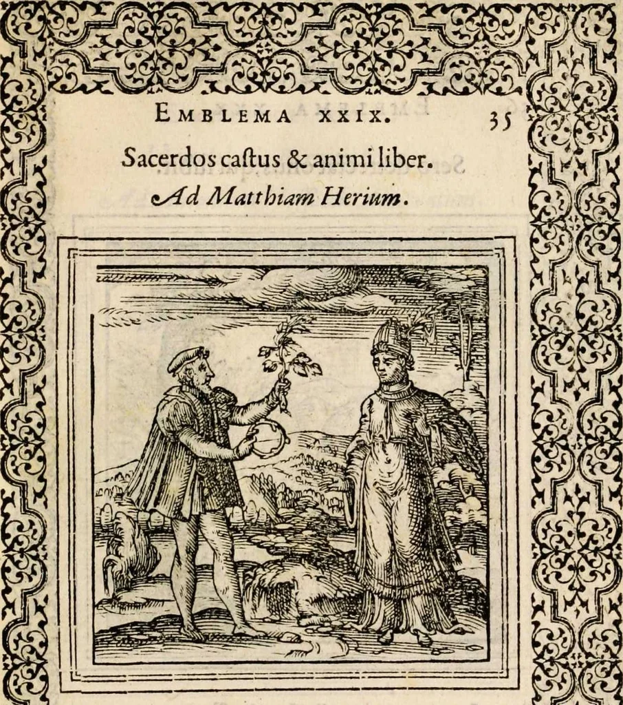An illustration from Hadriani Iunii medici Emblemata, ad D. Arnoldum Cobelium [electronic resource]: eiusdem Aenigmatum libellus, ad D. Arnoldum Rosenbergum, 1565, leaf 41