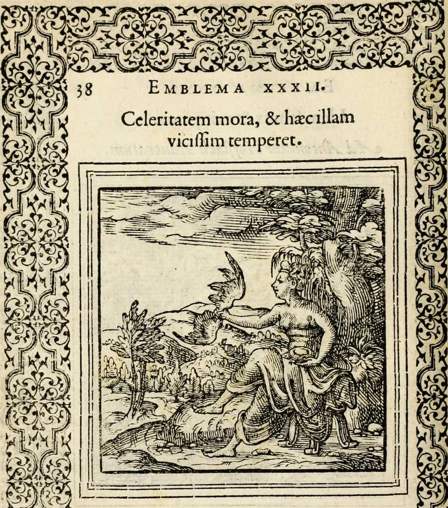 An illustration from Hadriani Iunii medici Emblemata, ad D. Arnoldum Cobelium [electronic resource]: eiusdem Aenigmatum libellus, ad D. Arnoldum Rosenbergum, 1565, leaf 44