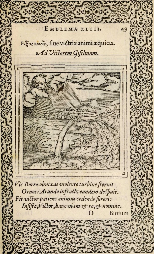 An illustration from Hadriani Iunii medici Emblemata, ad D. Arnoldum Cobelium [electronic resource]: eiusdem Aenigmatum libellus, ad D. Arnoldum Rosenbergum, 1565, leaf 55