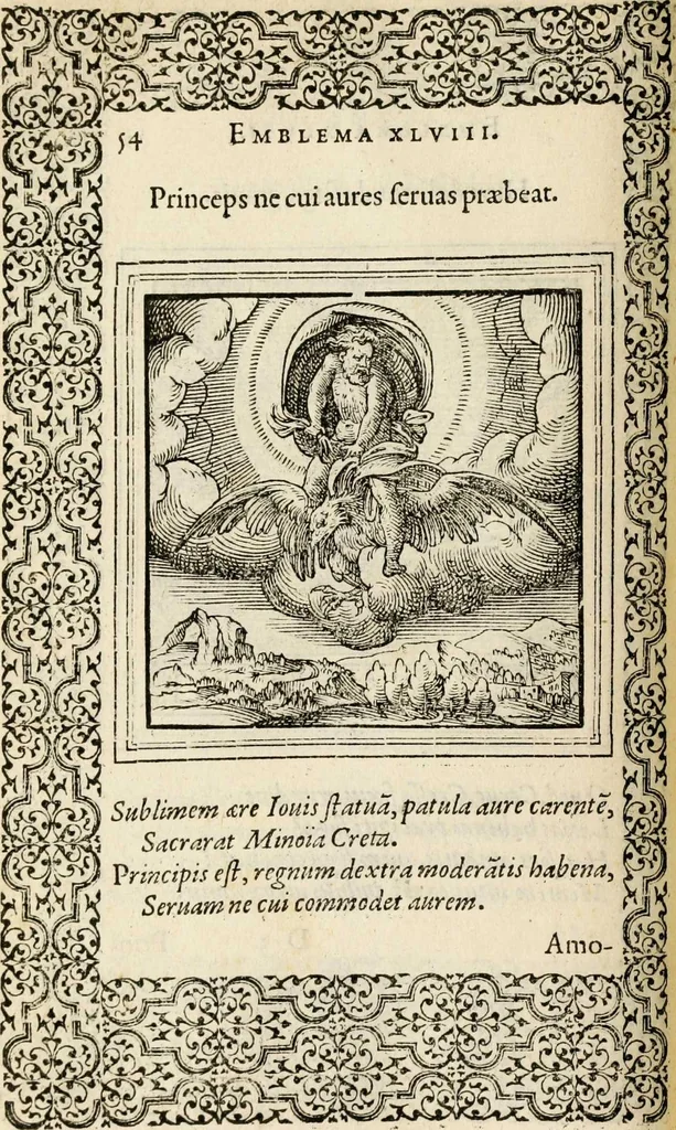 An illustration from Hadriani Iunii medici Emblemata, ad D. Arnoldum Cobelium [electronic resource]: eiusdem Aenigmatum libellus, ad D. Arnoldum Rosenbergum, 1565, leaf 60