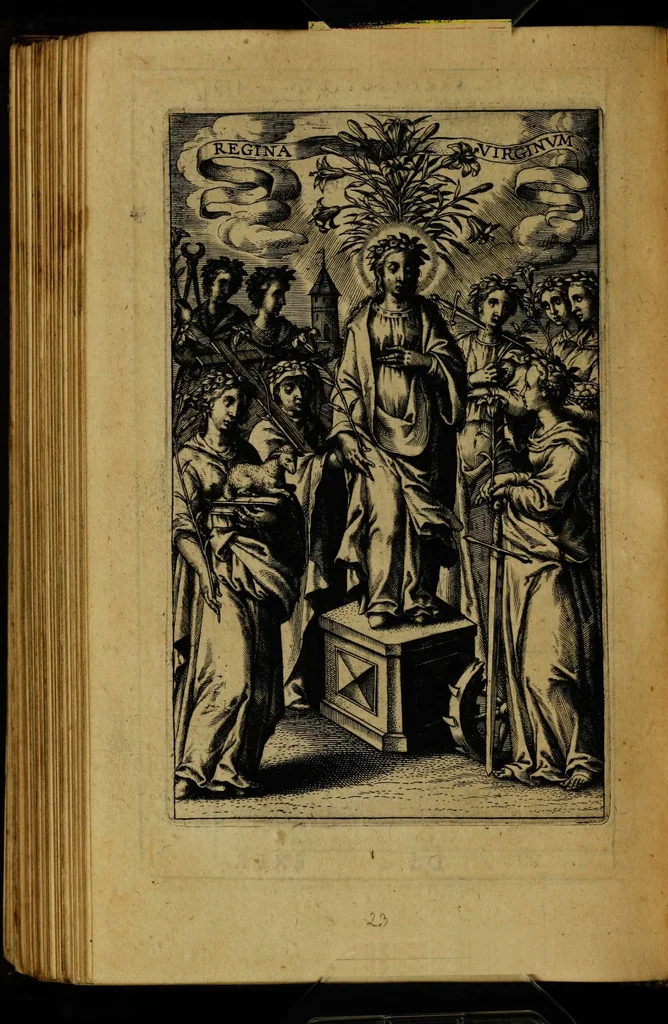 An illustration from Thesaurus precum et exercitiorum spiritualium: in vsum pr[a]esertim Sodalitatis Partheniae, 1609, leaf 456