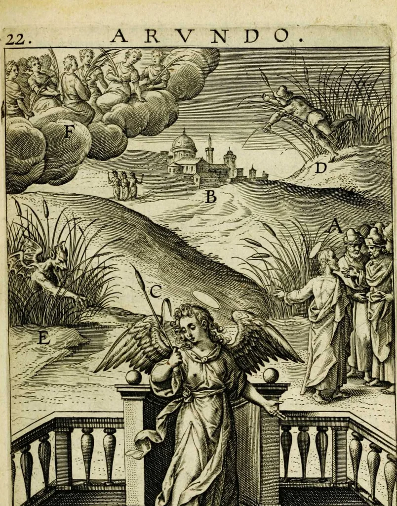 An illustration from Paradisus sponsi et sponsae in quo messis myrrhae et aromatum ex instrumentis ac mysterijs passionis Christi colligenda, vt ei commoriamur : et, Pancarpium Marianum, septemplici titulorum serie distinctum, vt in B. Virginis odorem curramus, et Christus formetur in nobis, 1618, leaf 151