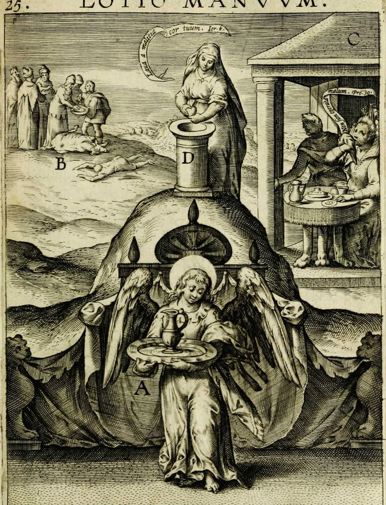 An illustration from Paradisus sponsi et sponsae in quo messis myrrhae et aromatum ex instrumentis ac mysterijs passionis Christi colligenda, vt ei commoriamur : et, Pancarpium Marianum, septemplici titulorum serie distinctum, vt in B. Virginis odorem curramus, et Christus formetur in nobis, 1618, leaf 169