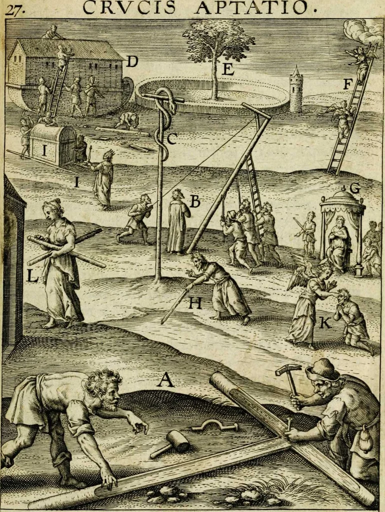 An illustration from Paradisus sponsi et sponsae in quo messis myrrhae et aromatum ex instrumentis ac mysterijs passionis Christi colligenda, vt ei commoriamur : et, Pancarpium Marianum, septemplici titulorum serie distinctum, vt in B. Virginis odorem curramus, et Christus formetur in nobis, 1618, leaf 181