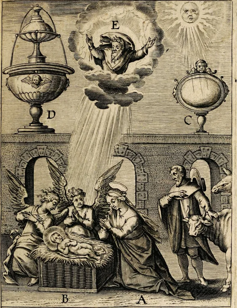 An illustration from Paradisus sponsi et sponsae in quo messis myrrhae et aromatum ex instrumentis ac mysterijs passionis Christi colligenda, vt ei commoriamur : et, Pancarpium Marianum, septemplici titulorum serie distinctum, vt in B. Virginis odorem curramus, et Christus formetur in nobis, 1618, leaf 369