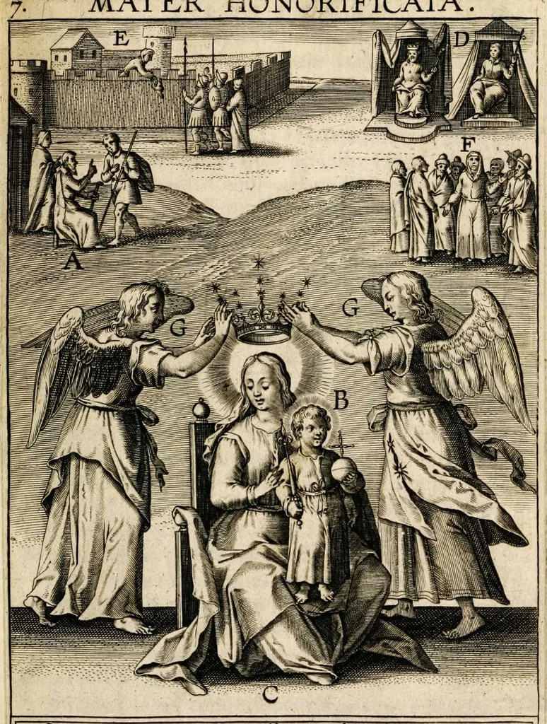 An illustration from Paradisus sponsi et sponsae in quo messis myrrhae et aromatum ex instrumentis ac mysterijs passionis Christi colligenda, vt ei commoriamur : et, Pancarpium Marianum, septemplici titulorum serie distinctum, vt in B. Virginis odorem curramus, et Christus formetur in nobis, 1618, leaf 399