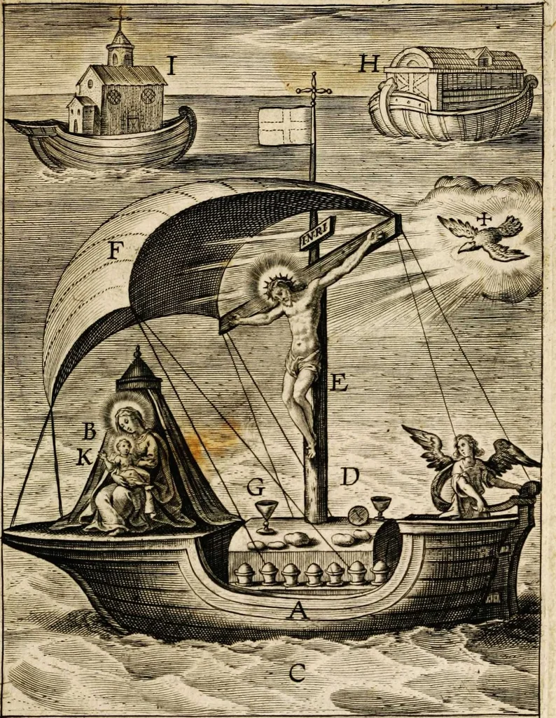 An illustration from Paradisus sponsi et sponsae in quo messis myrrhae et aromatum ex instrumentis ac mysterijs passionis Christi colligenda, vt ei commoriamur : et, Pancarpium Marianum, septemplici titulorum serie distinctum, vt in B. Virginis odorem curramus, et Christus formetur in nobis, 1618, leaf 417