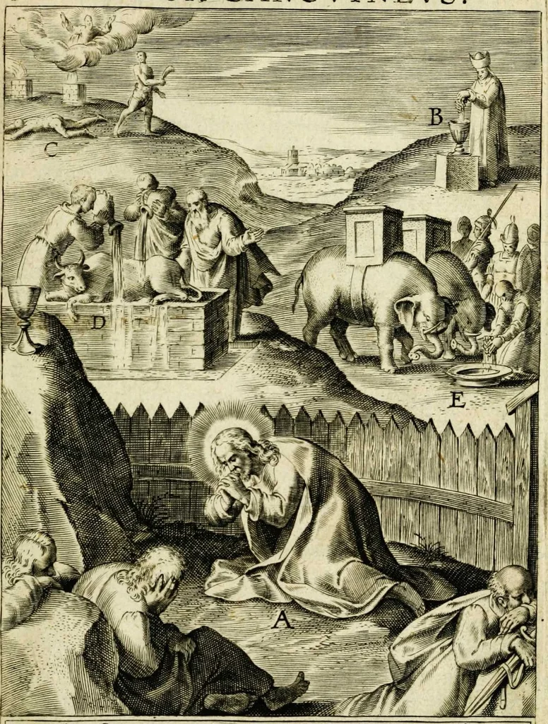 An illustration from Paradisus sponsi et sponsae in quo messis myrrhae et aromatum ex instrumentis ac mysterijs passionis Christi colligenda, vt ei commoriamur : et, Pancarpium Marianum, septemplici titulorum serie distinctum, vt in B. Virginis odorem curramus, et Christus formetur in nobis, 1618, leaf 43