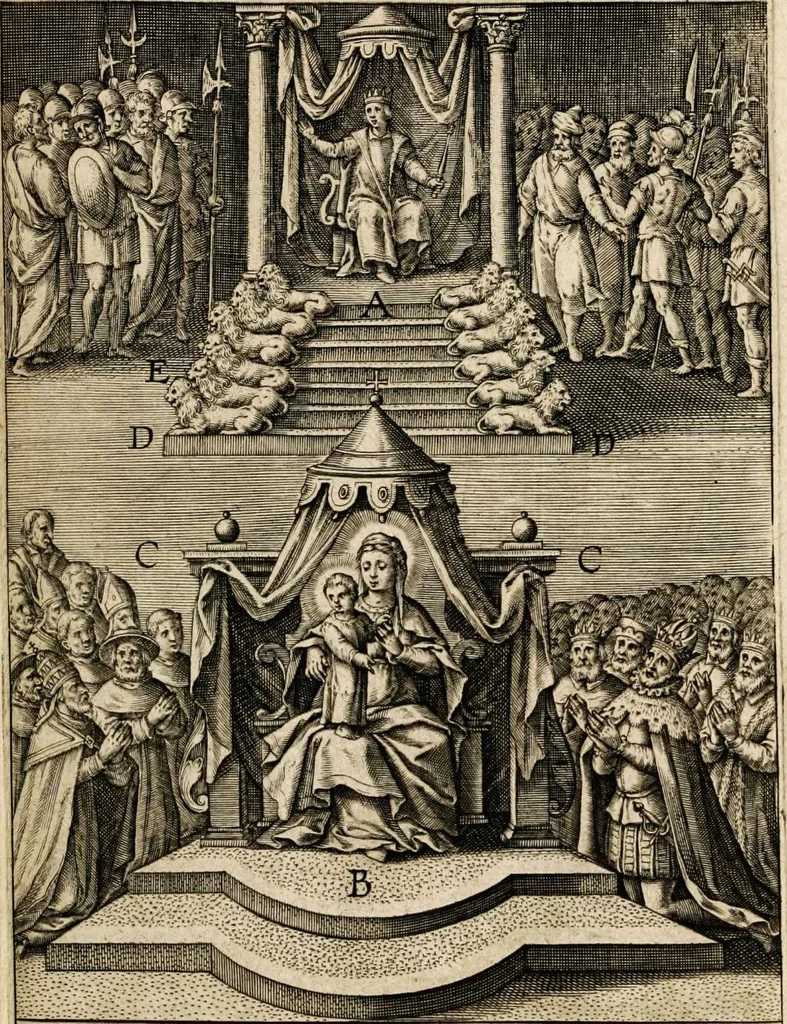 An illustration from Paradisus sponsi et sponsae in quo messis myrrhae et aromatum ex instrumentis ac mysterijs passionis Christi colligenda, vt ei commoriamur : et, Pancarpium Marianum, septemplici titulorum serie distinctum, vt in B. Virginis odorem curramus, et Christus formetur in nobis, 1618, leaf 459